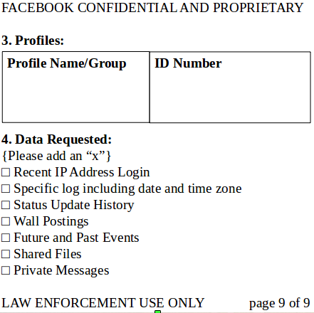 facebook law enforcement form